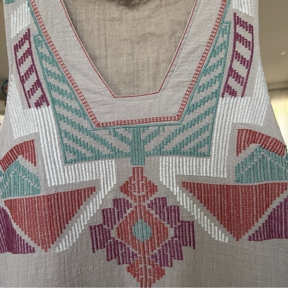 Entro Women’s Tan Multicolor Aztec Western Southwestern Embroidery Shift Dress M - Picture 4 of 11